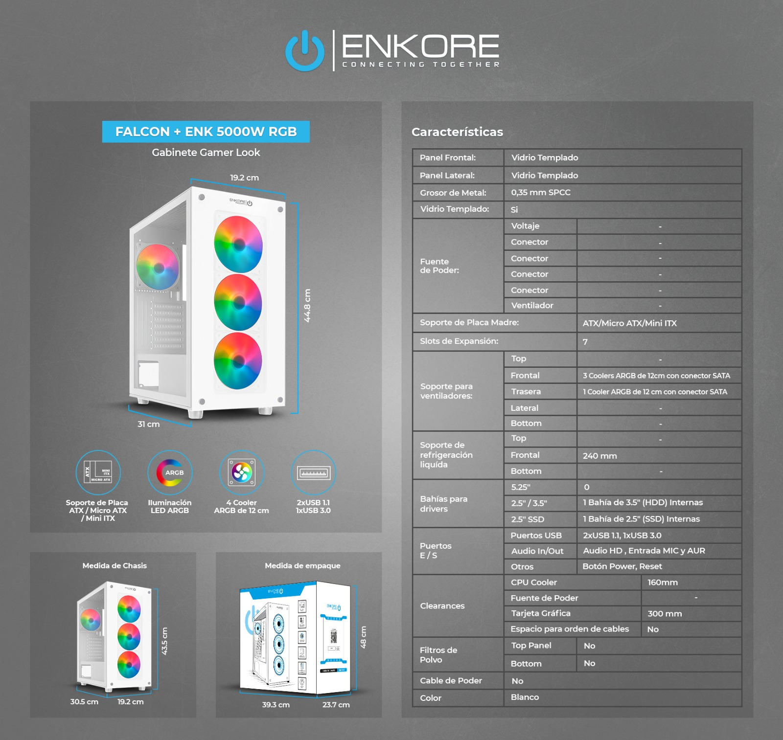 CASE GAMER ENKORE FALCON + ENK 5000W RGB