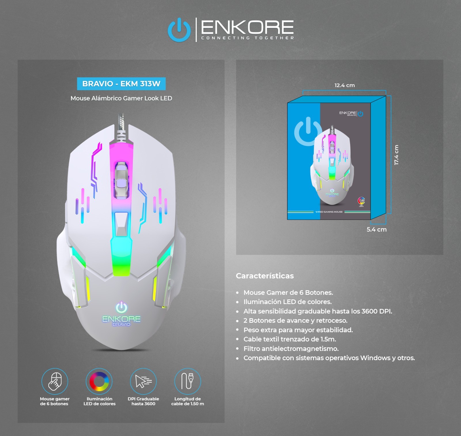 MOUSE GAMER ENKORE BRAVIO - EKM 313W