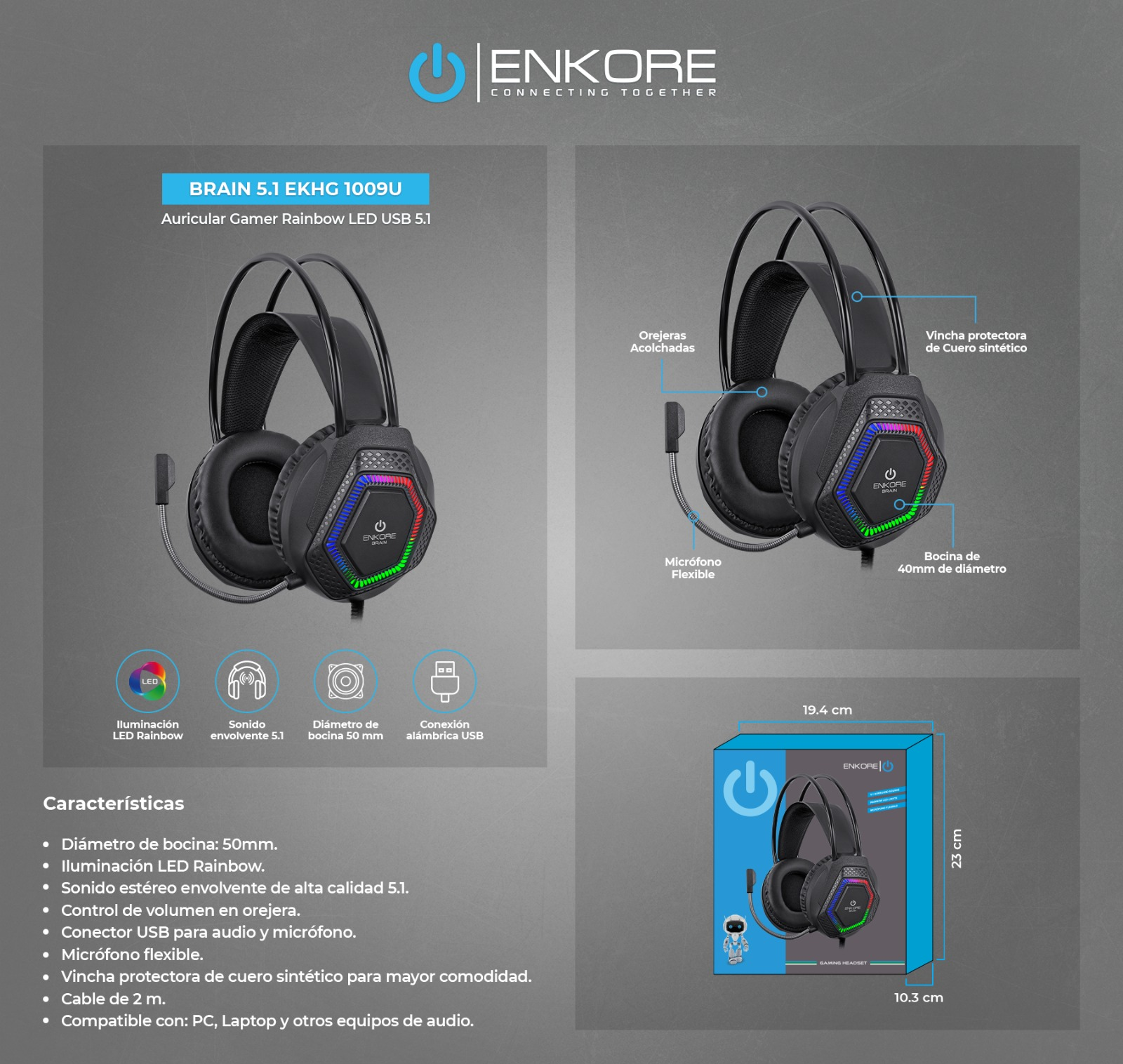 AURICULAR GAMER BRAIN 5.1 EKHG 1009U - ENKORE