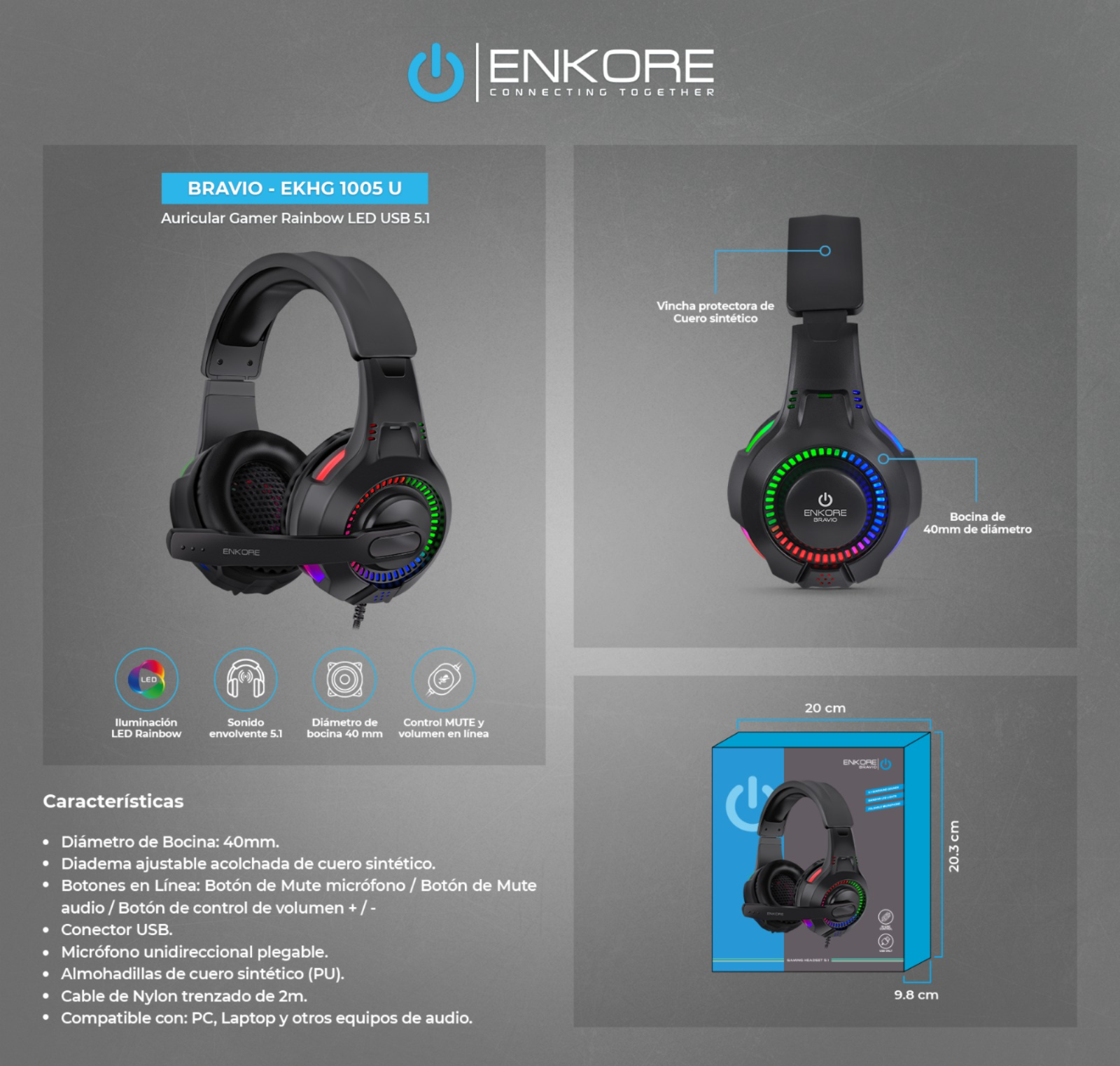 AURICULAR GAMER BRAVIO 5.1 EKHG 1005U - ENKORE